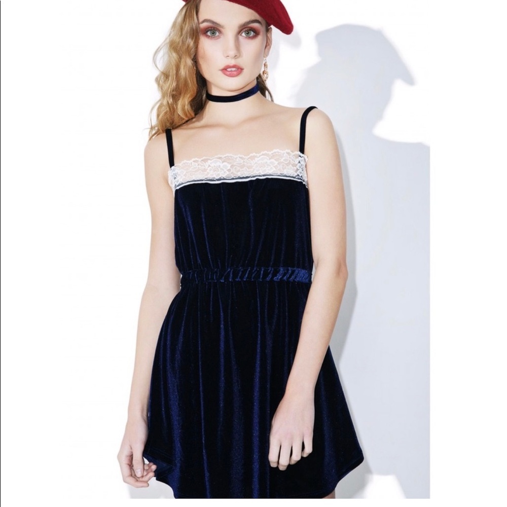 Valfré Blue Velvet lace trim slip dress